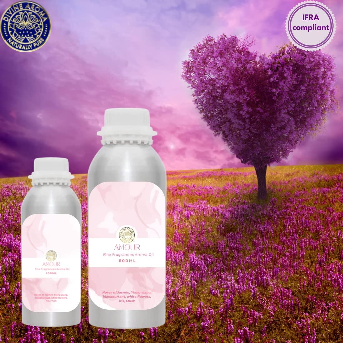 DIVINE AROMA Divine Aroma Amour Aroma Diffuser Oil/Fragrance Oil 500ml Exotic Fine Aroma for Home Fragrance, Reed Diffuser, Office, Hotel, Massage Spa, Resort, Restaurant, Bedrooms & Bathrooms