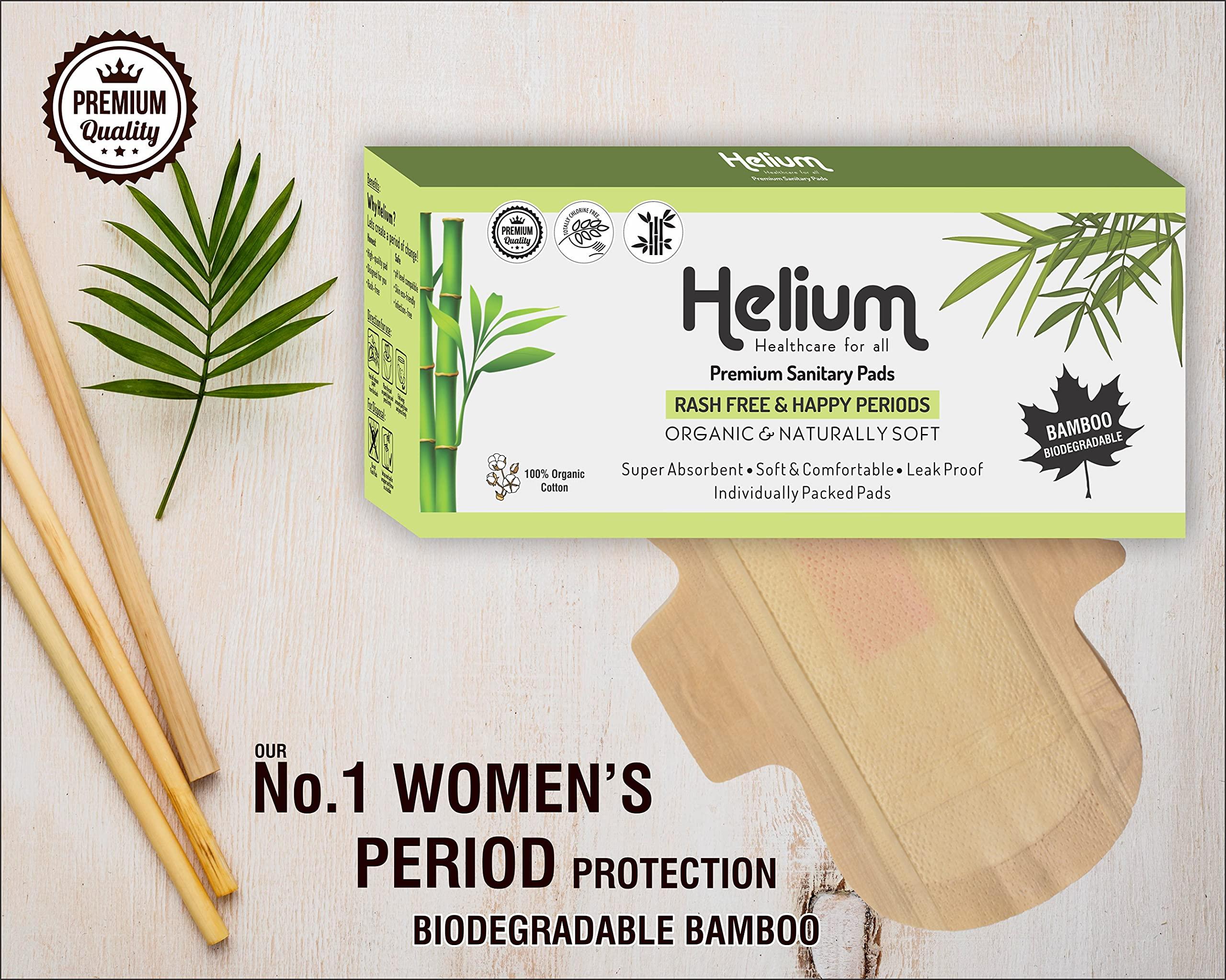 Helium Helium Biodegradable Bamboo Premium Sanitary Pads - (Pack Of 20 Pads - XXL,330mm),Pure Cottene,100% Rash-Free,Full-Day&Full-Night,High Absorbent,Chlorine Free,Fragrance Free.