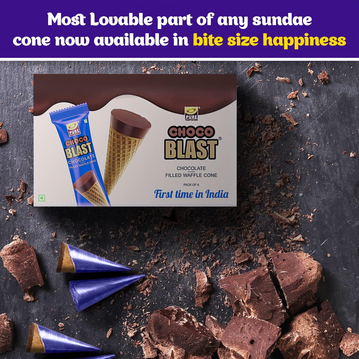 Pure Temptation Pure Temptation ChocoBlast Premium Delicious Chocolate Flavoured Choco Fills Waffle Cones - Chocolate Gift Box - Pack of 10 (Chocolate Pack of 5 + Almond Pack of 5) (Each Box Contains 6 Pcs)