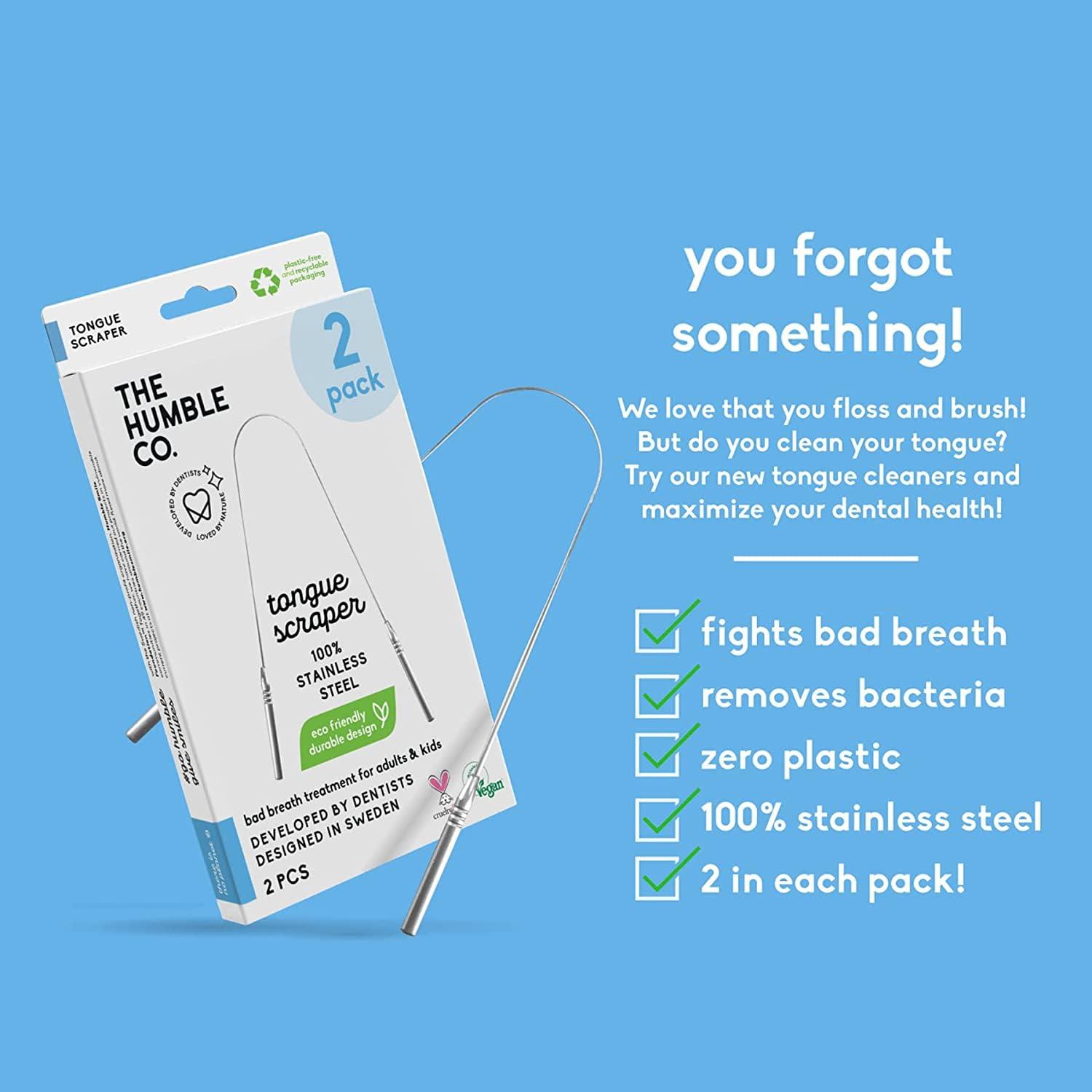 The Humble Co. The Humble Co. Tongue Scraper 100% Stainless Steel Tongue Cleaner, For Superior Oral Care, Dental Hygiene and Tongue Cleaning, Helps Eliminate Bad Breath, BPA Free (2pk)