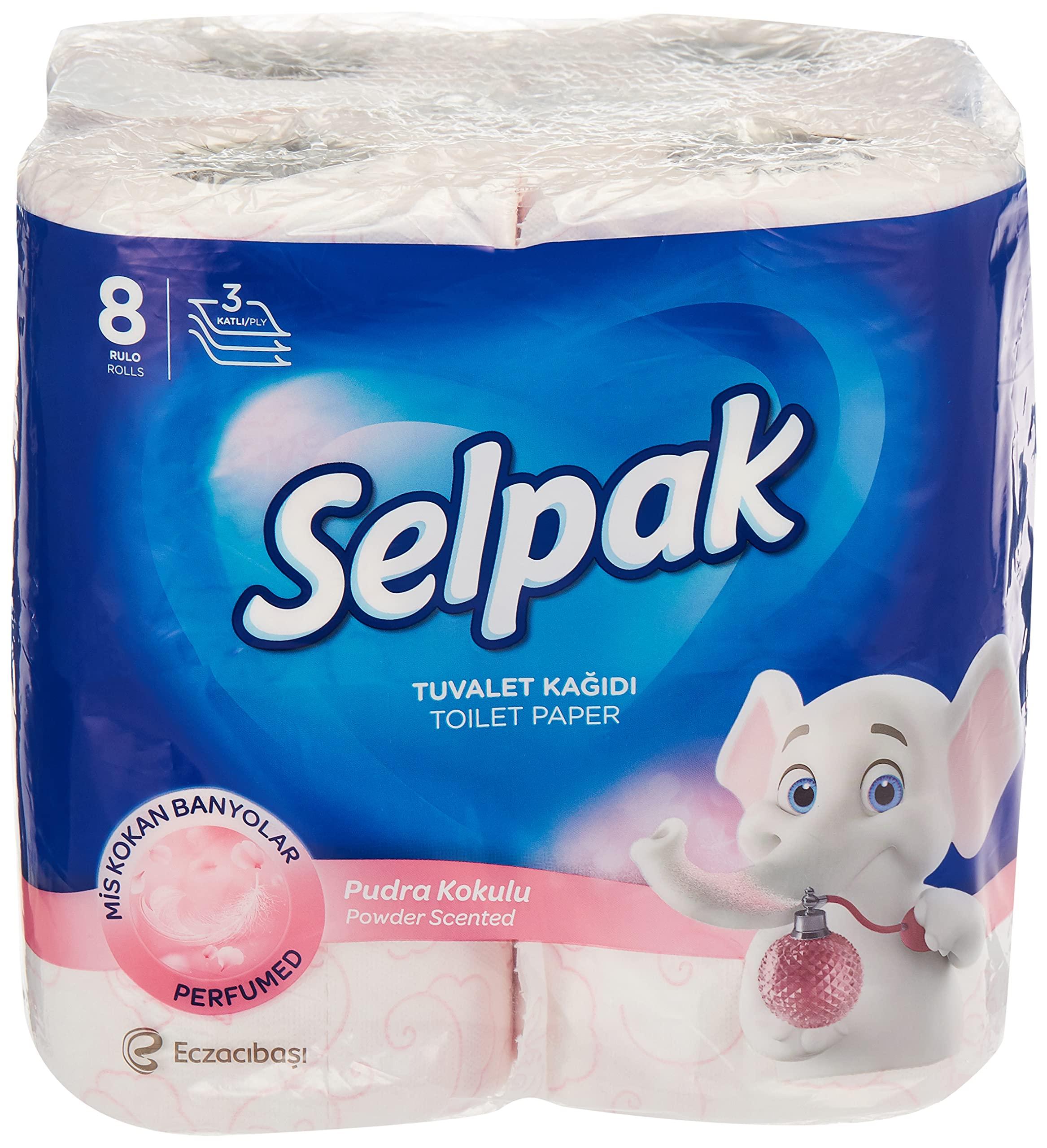 SELPAK Selpak Imported Paper Towel Kitchen Roll 3 Ply - 6 Rolls & Toilet Roll - 3Ply (8 Rolls/Pack) & Imported Perfumed Powder 3Ply Toilet Tissue Paper - 8 Rolls