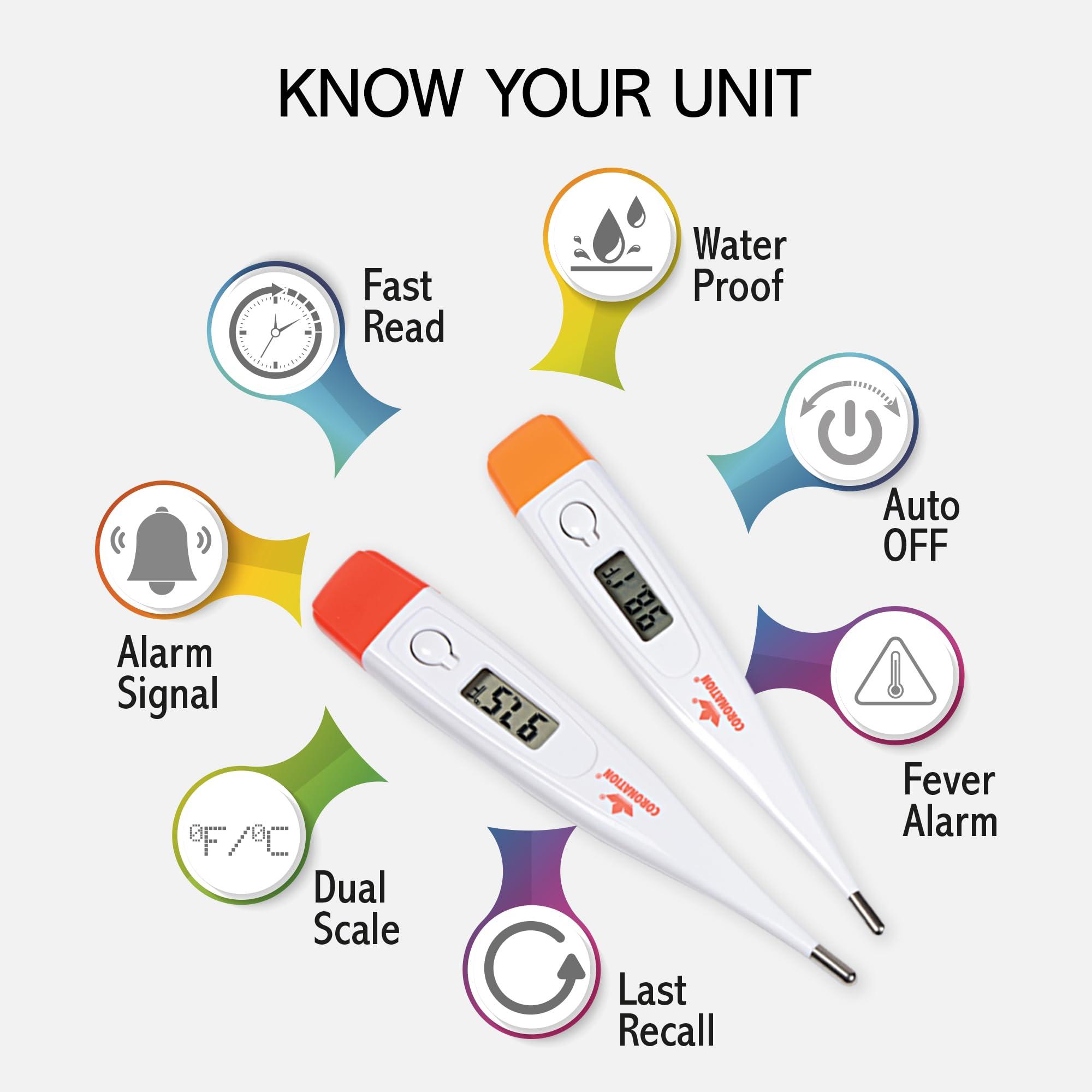 Coronation Coronation DT-A401R Digital Thermometer | Quick Measurement for checking Body Temperature | Fever Check| For Oral & Underarm use | Rigid Tip