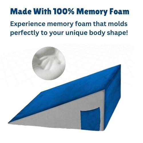 BLISSCLOUD BLISSCLOUD Bed Wedge Pillow with Memory Foam, Orthopedic Back Support Cushion for Acid Reflux, GERD, Snoring, Post Surgery, Pregnancy, Elevated Sleeping, for Pain Relief and Comfort, Blue & Grey