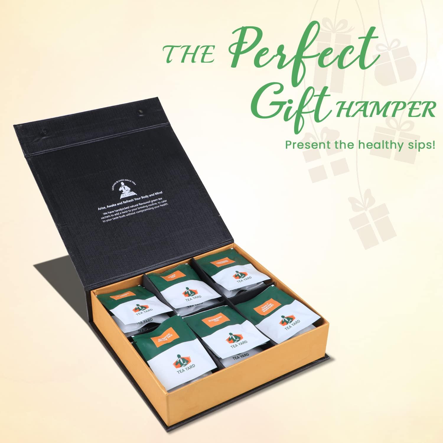 TEA YARD TEA YARD Assorted Green Tea Low Caffeine 6 Rich & Natural Flavors in Lavender, Slimtox Relax, Slimming, Daily Immune, Morning Thunder, Fitox 24 Tea Bags Decaf Tisane Pack Ideal for Gifting