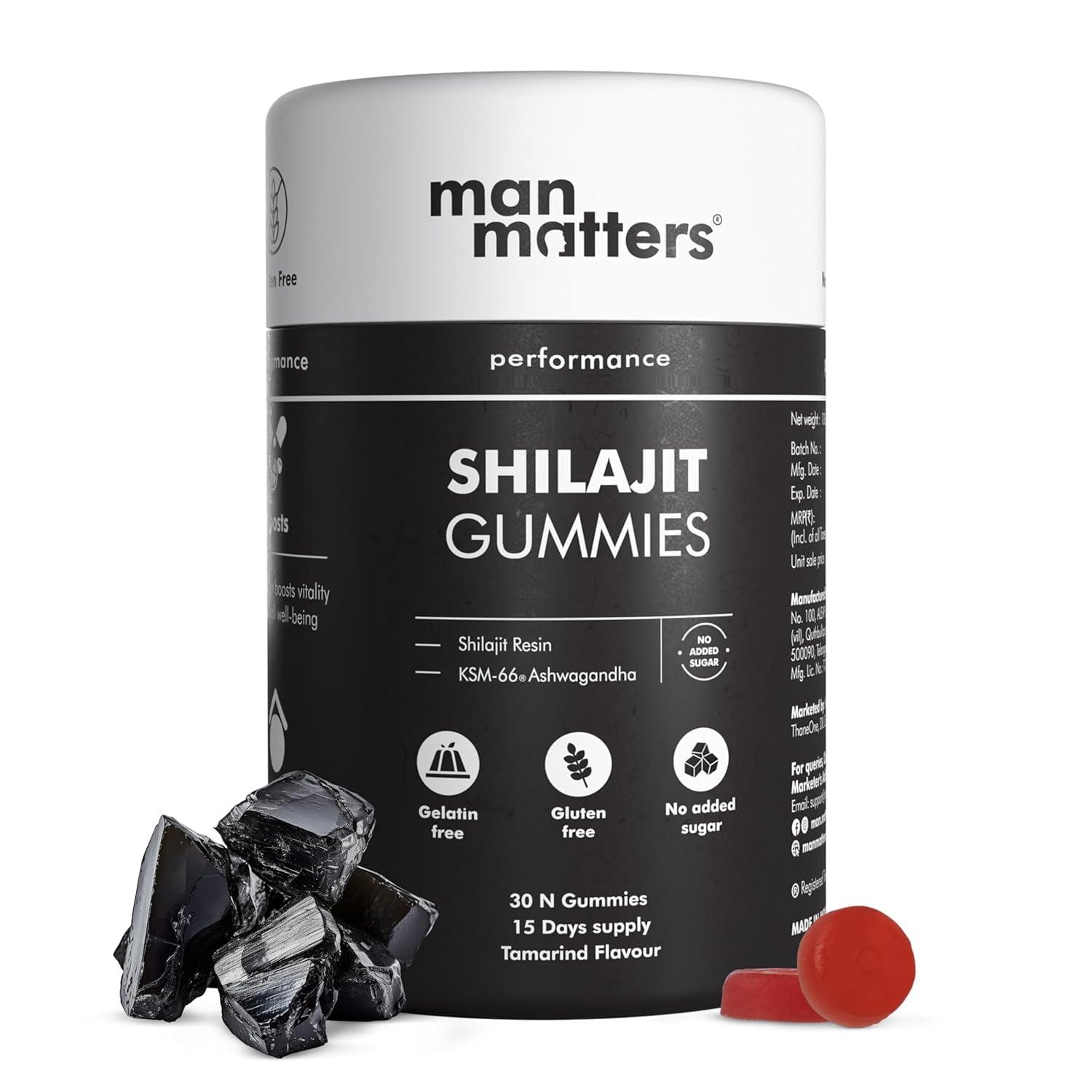 Man Matters Man Matters Pure Himalayan Shilajit/Shilajeet Gummies with 75% Fulvic Acid & KSM 66 Ashwagandha | Boosts Stamina, Strength & Improves Energy Levels | No Added Sugar | Pack of 30