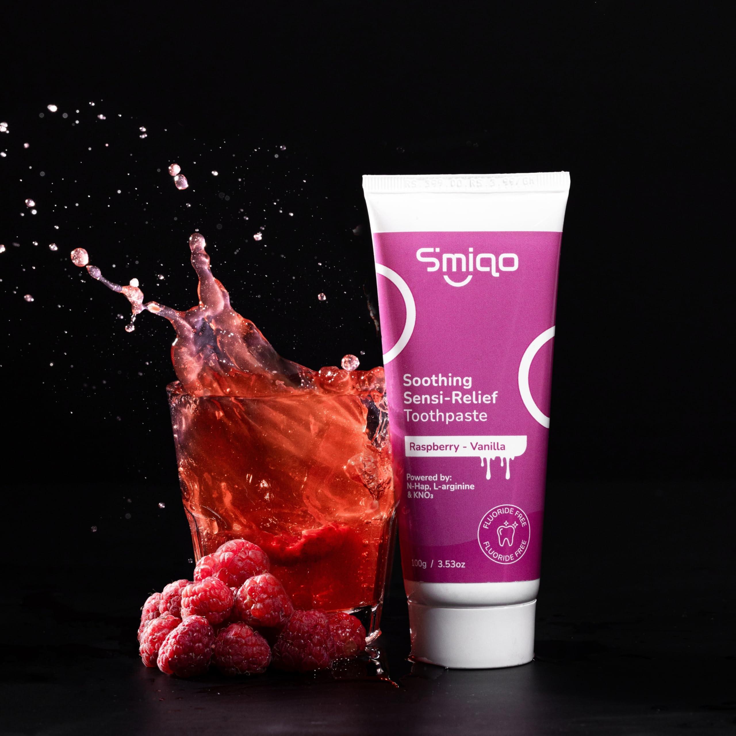 Smiqo Smiqo Sensi Relief Toothpaste - 100g | Instant Sensitivity Relief | Raspberry-Vanilla Delight | Advanced Formula with N-Hap, L-Arginine, and Potassium Nitrate | Fights Plaque & Cavities | Freshens Breath | SLS-Free | No Harsh Chemicals