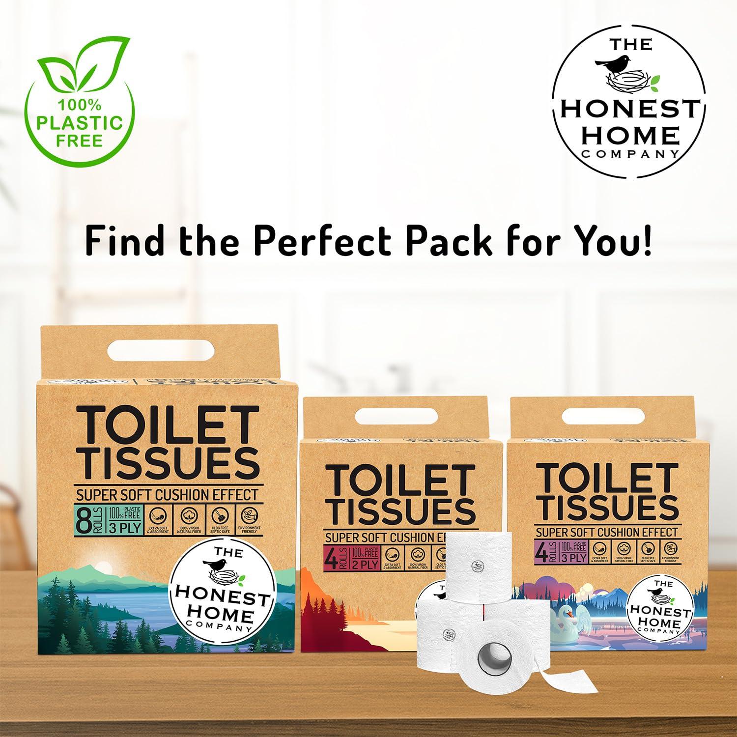 THE HONEST HOME COMPANY The Honest Home Co. | 2 Ply Toilet Paper Roll | 2400 Pulls | 100% Virgin Pulp & Super Soft | Clog - Free | Pack of 8 (300 Pulls/Roll)