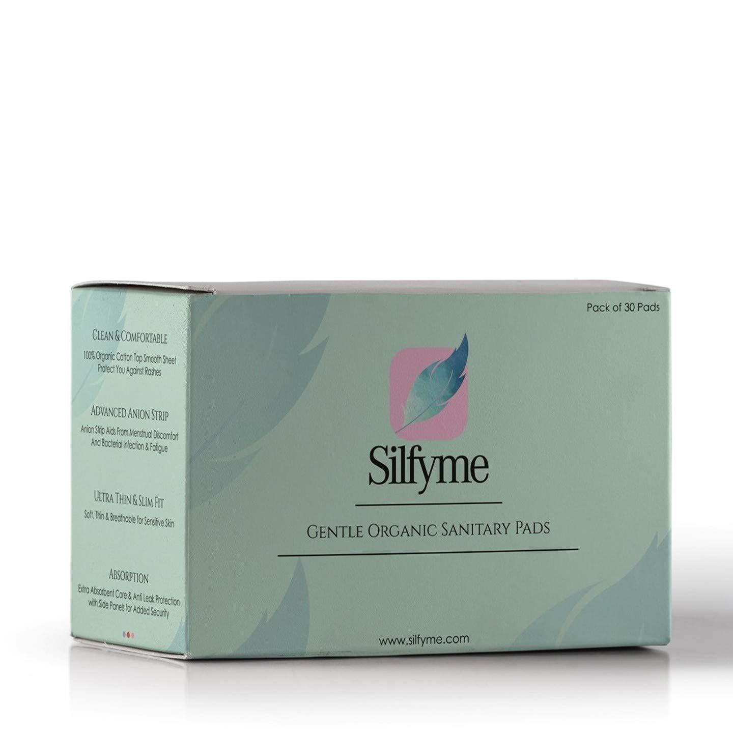 Silfyme Silfyme® Organic Biodegradable Sanitary Pads Made of 100% Organic cotton & Bamboo Fibre - Rash-Free | Plastic Free | Paraben Free | Toxin Free | Chlorine Free - Pack of 30 (All Medium Flow)