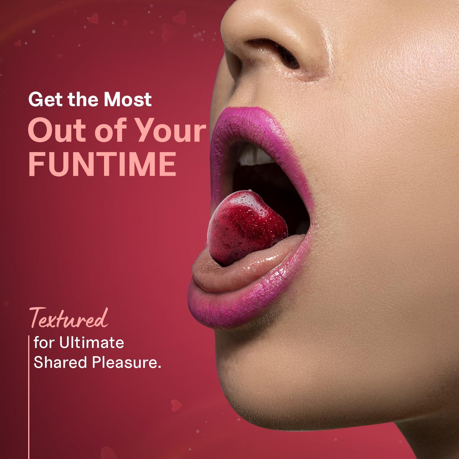 FUNTIME Funtime Dotted Condoms with Juicy Cherry Flavor  Ribbed & Contoured for Extra Pleasure, Finest Natural Latex, Skin-Safe Lubrication, 100% Electronically Tested Count 10 - Pack of 3 (Total 3 Condoms)