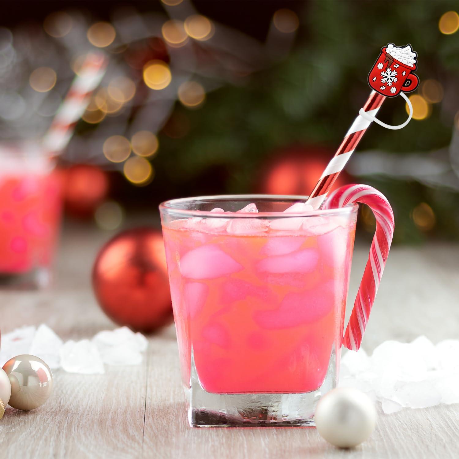 PTaizjjz Christmas Straw Cover Caps,12 Pack Christmas Style Cute Silicone Straws Tips Covers,Straw Toppers For Tumblers, Suitable for 7-8mm Drinking Straws