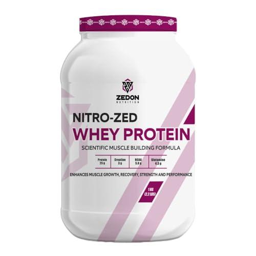 Zedon Nutrition Zedon Nutrition Nitro-Zed Whey Protein Powder, Whey Isolate & Concentrate 25g Protein, 5.8g BCAA | Muscle Gain, Strength, Recovery for Men & Women | Veg (Chocolate, 1 KG)