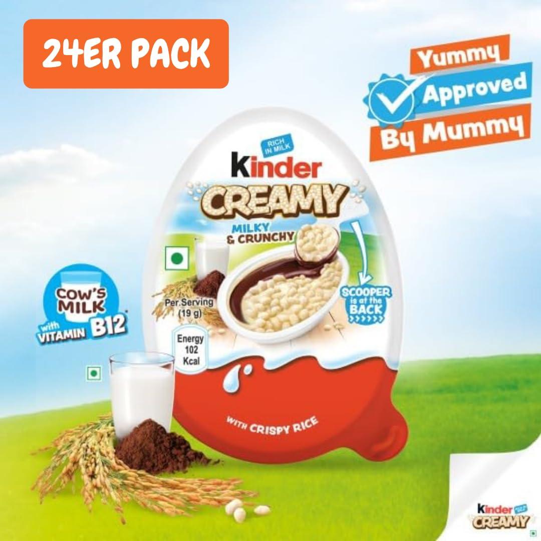 Kinder Dave\'s American Food Kinder Creamy Pack Of 24 Milky and Cocoa Chocolate with Extruded Rice, 456 Grams