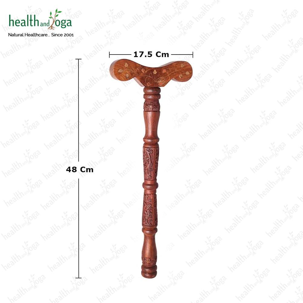 HEALTHANDYOGA HealthAndYoga Yoga Meditation Danda Wooden Carved Arm Rest Pole with Brass Inlays (1.5 feet)-Mala Japa, Dhyana, Swara Breath Manipulation & Pranayama practice- Ancient Device used by Yogis & Sadhus