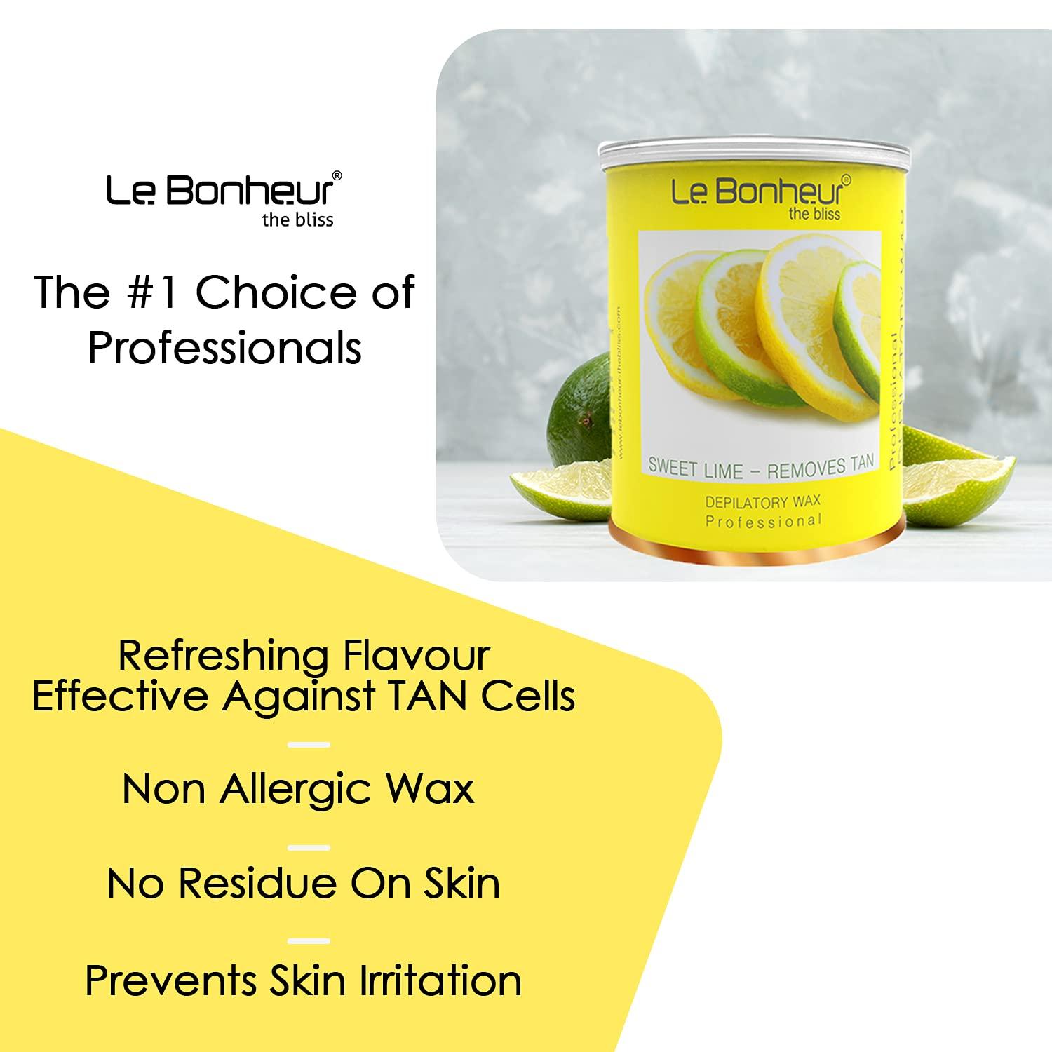 Le Bonheur.. Le Bonheur Sweet Lime D Tan Wax | Suitable Hair And Tan Removal | Perfect Bridal Wax | Its Summer Remove Tan | No Dry Skin After Use | For All Type Of Skin | Free Pre Wax Gel and Post Wax Oil | 800gm (Pack of 3)