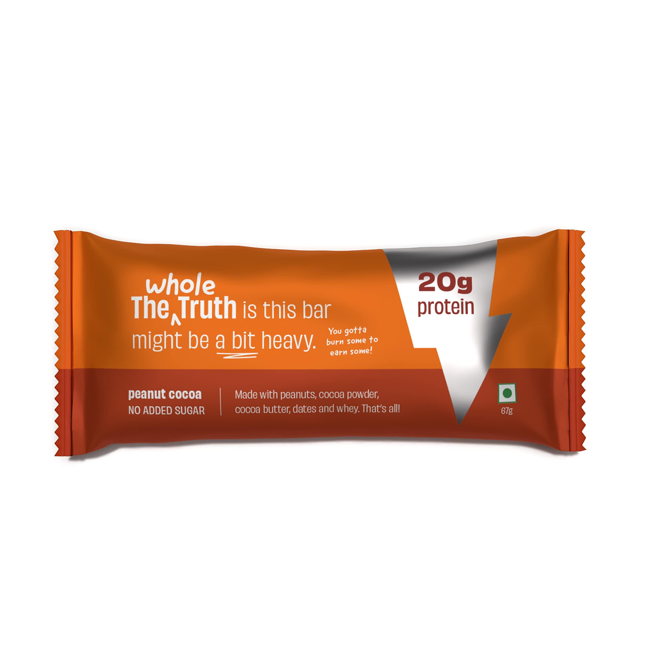The Whole Truth The Whole Truth - High Protein Peanut Cocoa 20g Protein Bar - Pack of 5 x 67g each - No Added Sugar - No Preservatives - No Artificial Flavours - All Natural