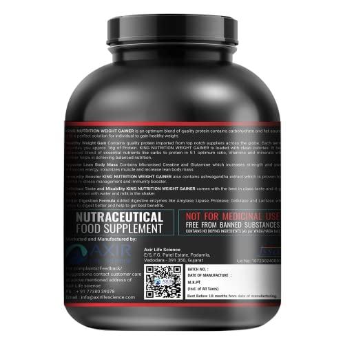 AXIR LIFE SCIENCE KING NUTRITION WEIGHT GAINER WITH ENZYME AND ASHWAGANDHA EXTRACT (RICH CHOCOLATE FLAVOUR, 3)