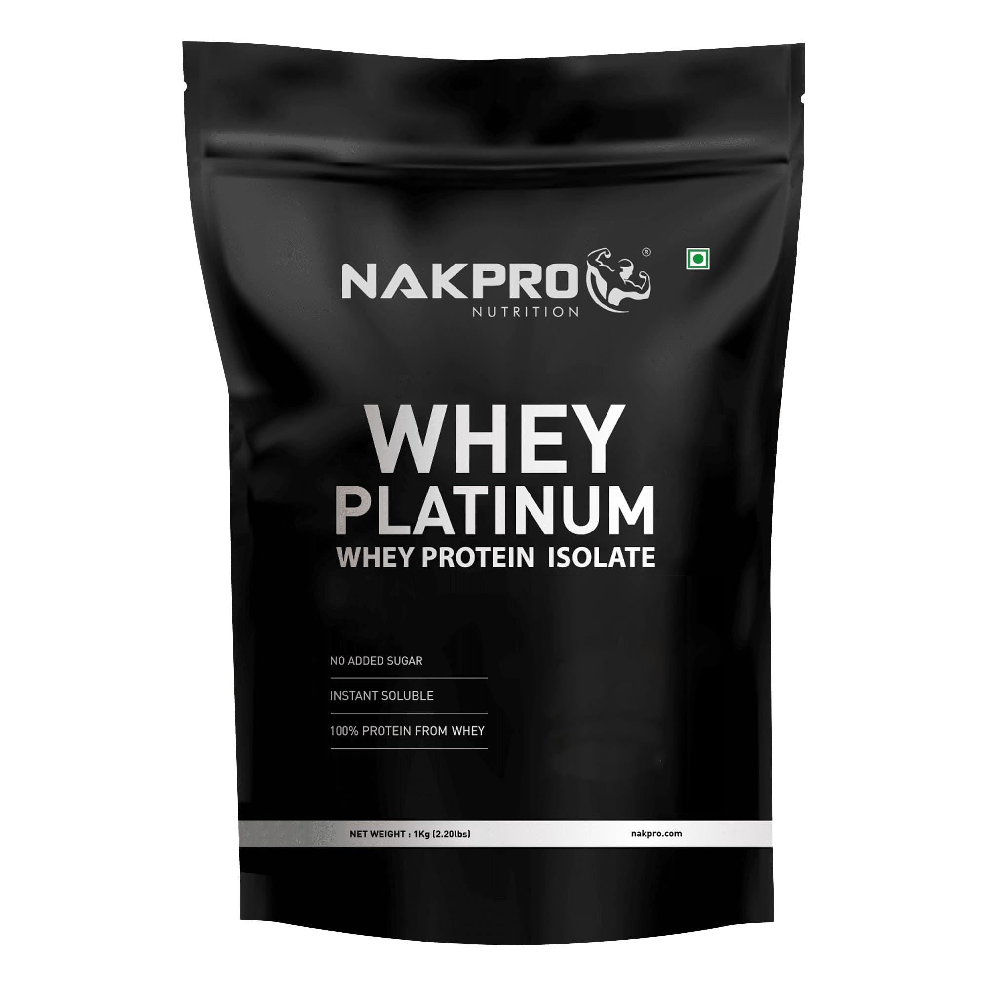 NAKPRO NAKPRO Platinum Whey Protein Isolate 1kg Chocolate Cream | 28g Protein, 6.4g BCAA | Trustified Certified 100% Authentic Supplement Powder & No Adulteration | Low Carbs, Fast Absorbing Whey Protein Powder