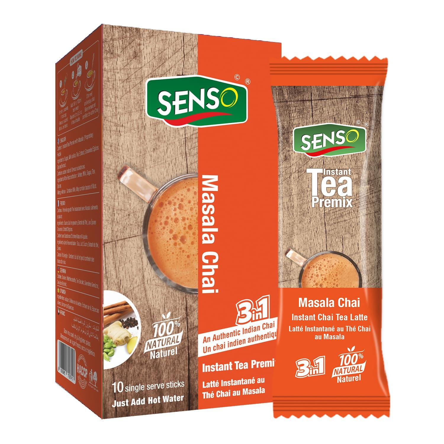 SENSO Senso masala tea premix sachet - Regular Sugar (14g * 10 Sachets) Ginger Adrak Elaichi Tea - Masala Chai instant tea premix sachets masala chai premix masala tea powder ready mix tea - instant chai One Minute Tea Assam Tea | Desi Chai | Flavoured Tea