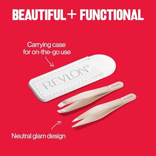 REVLON Revlon Designer Series Mini Tweezer Set, Hair Removal Tool Kit with Mini Slant-tip and Point Tip Tweezers, Portable and Easy to Use Made with Long Lasting Stainless Steel, 1 Count