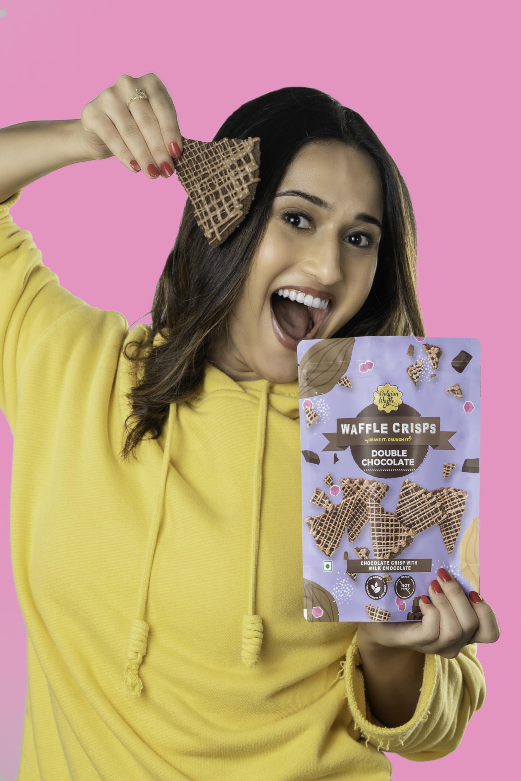 The Belgian Waffle Co The Belgian Waffle Co - Double Choco Waffle Crisps, Thin, Crunchy, Eggless, Baked Not Fried, Healthy Snacks for Breakfast - 85gm Each (Pack of 2), Chocolate