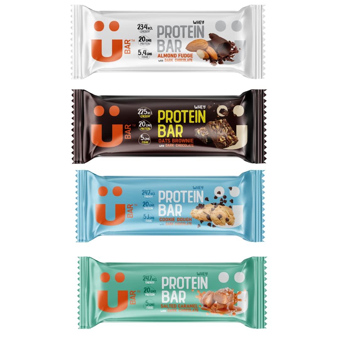 U bar U bar 20 Grams Protein Bar Assorted Flavor |Gluten Free Nutrition Bars, Breakfast Protein Bar for Healthy Diet Healthy Snacks with Whey Protein Guilt Free Snacking-4Pcs