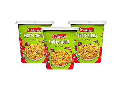 Vakulaa Vakulaa Cup Vermicelli / Sevai (Pack of 3) Tomato Semiya Ready to Eat Food Products are Tasty & Healthy - Teady to Cook & Ready to Eat Instant Indian Food Tomato Semiya is A Healthy Breakfast