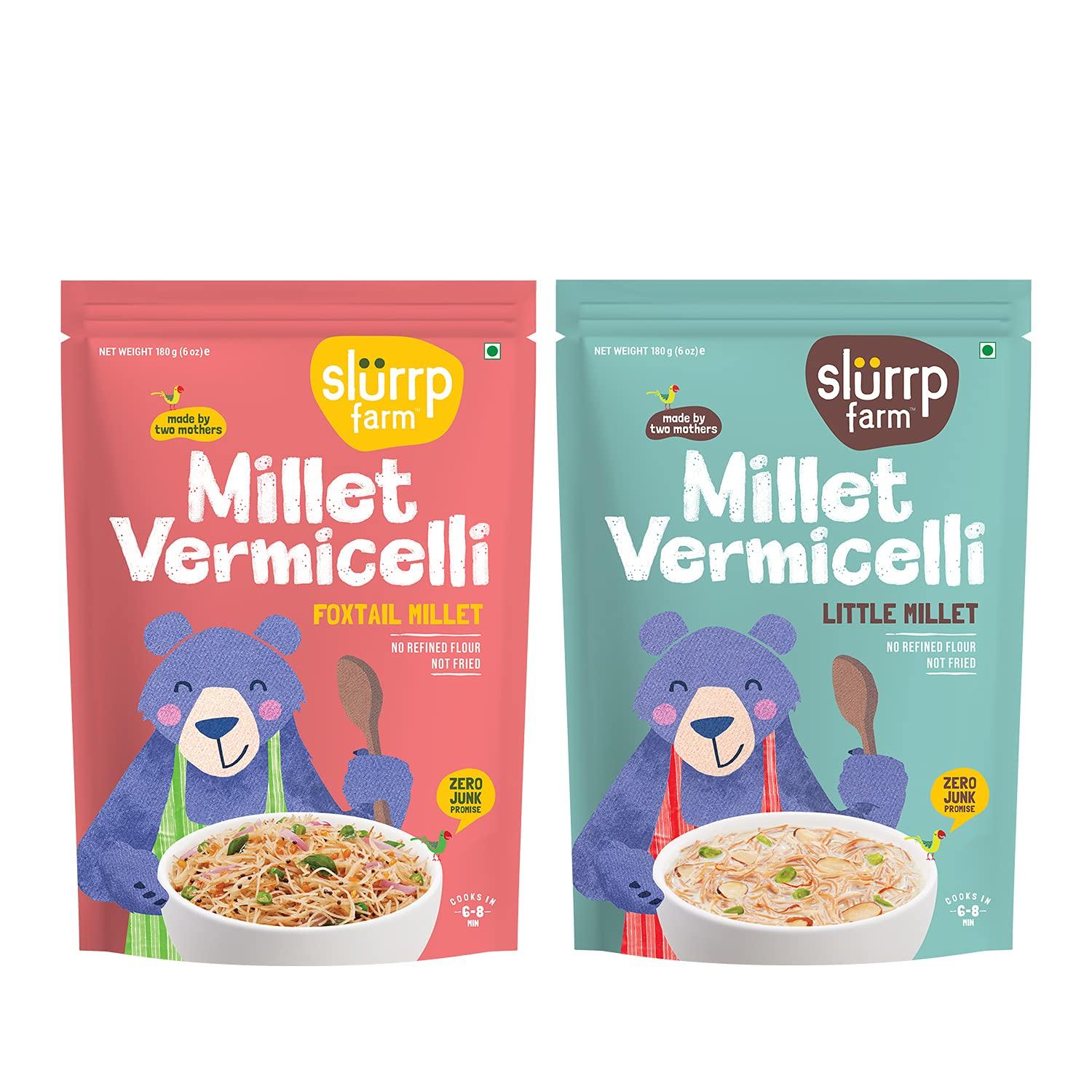 SLURRP FARM Slurrp Farm Healthy Breakfast and Snacks Trial Pack Combo, 300g (Pack of 6, 50g each) & Slurrp Farm Millet Vermicelli, Semiya , 180 g each (Pack of 2)