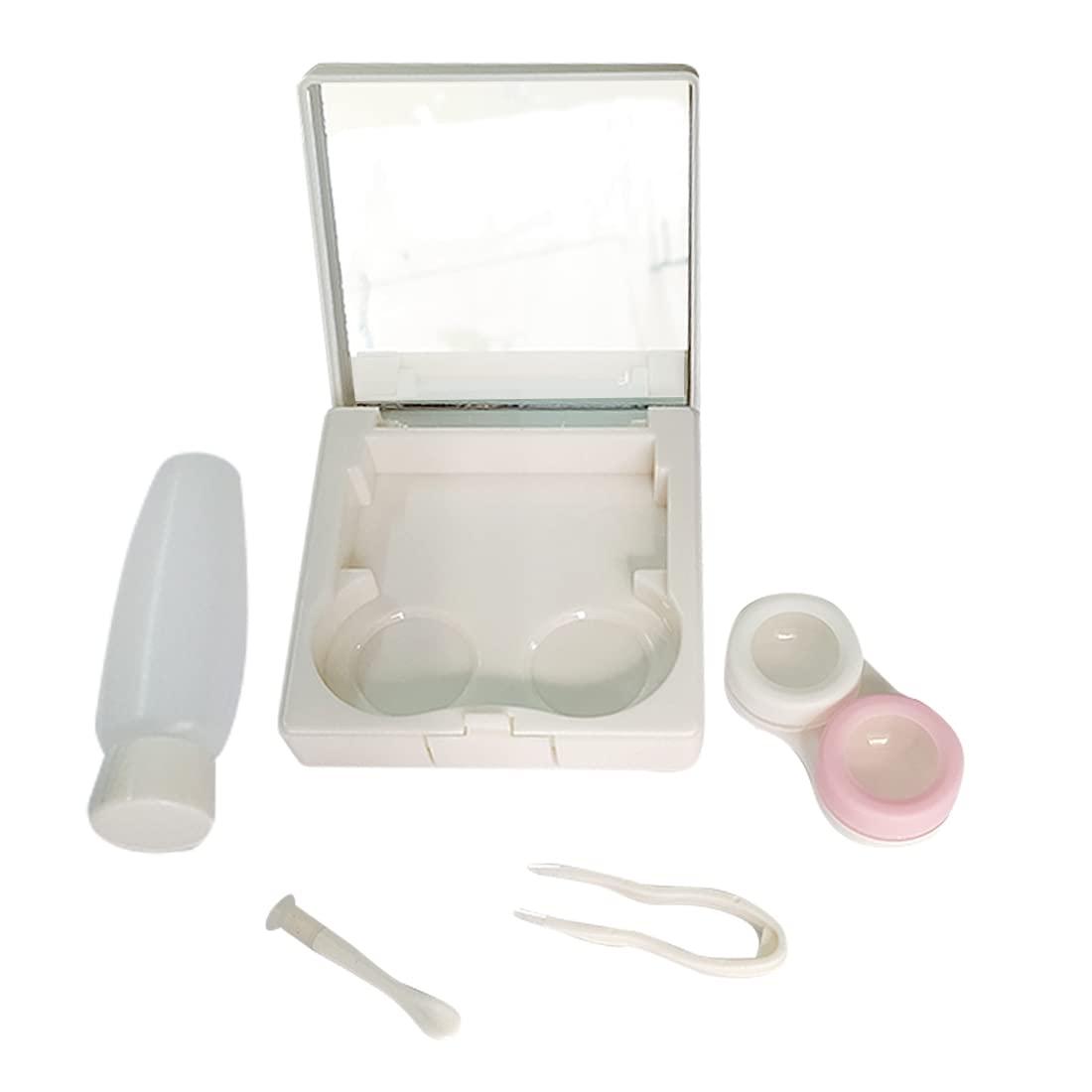 Gold Look Gold Look Bettal Cute Cat Shaped Contact Lens Case Travel Kit Mirror +Bottle + Tweezers Container Holder (White)