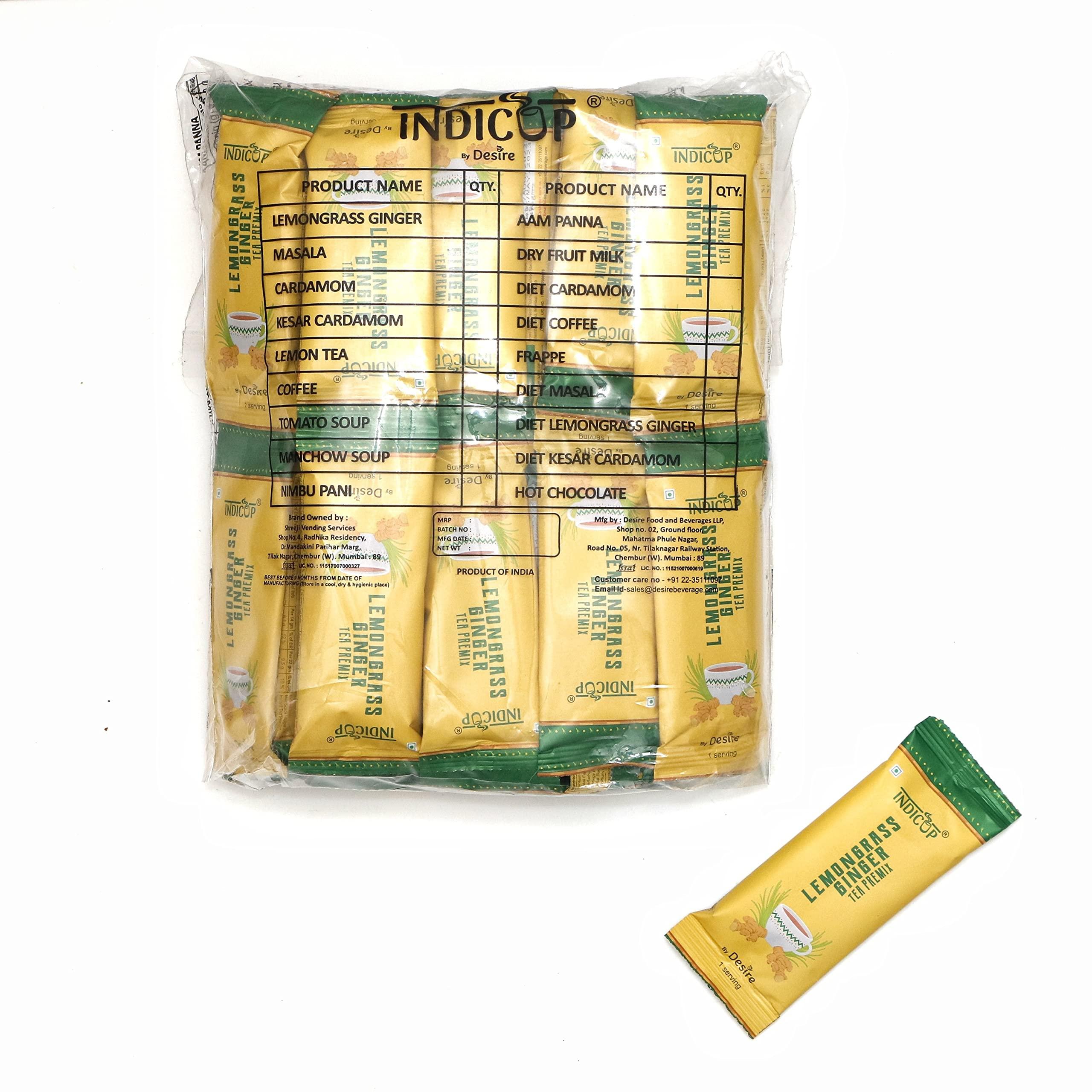 INDICUP INDICUP Lemongrass Ginger Tea Premix, Pack of 50 sachets, Instant mix, Refreshing taste