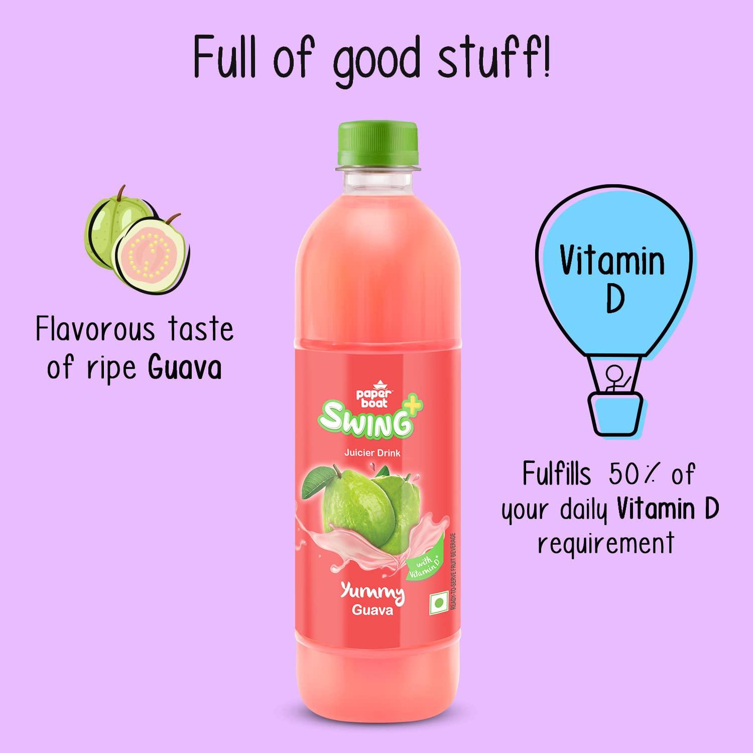Paper Boat Paperboat Swing Yummy Guava Juice with Vitamin D, 600 ml Each - Pack of 6 & Paperboat Swing Zesty Pomegranate Juice with Vitamin D, 600 ml Each - Pack of 6