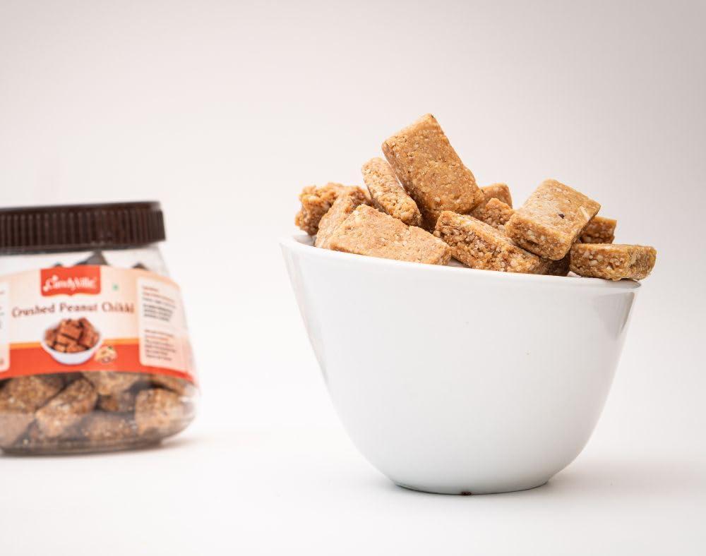 CandyVille CandyVille Peanut Chikki Combo - Each of Chopped & Crushed Peanut Chikki Jars (500g - Pack of 2 x 250g) | Traditional Sweets | Kadalai Mittai | Gazak | Made with Jaggery | No Plastic Wrappers