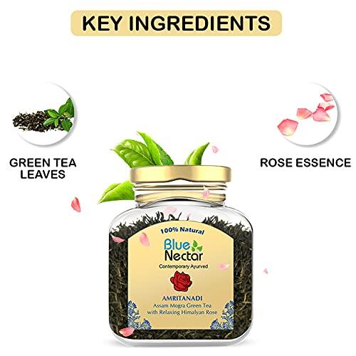 Blue Nectar Blue Nectar Amritanadi Assam Rose Green Tea Leaves with Himalayan Rose (50 g + 15 g FREE| 33 cups). Loose Green Tea Leaves with No Tea Dust. Only Leaf Green Tea
