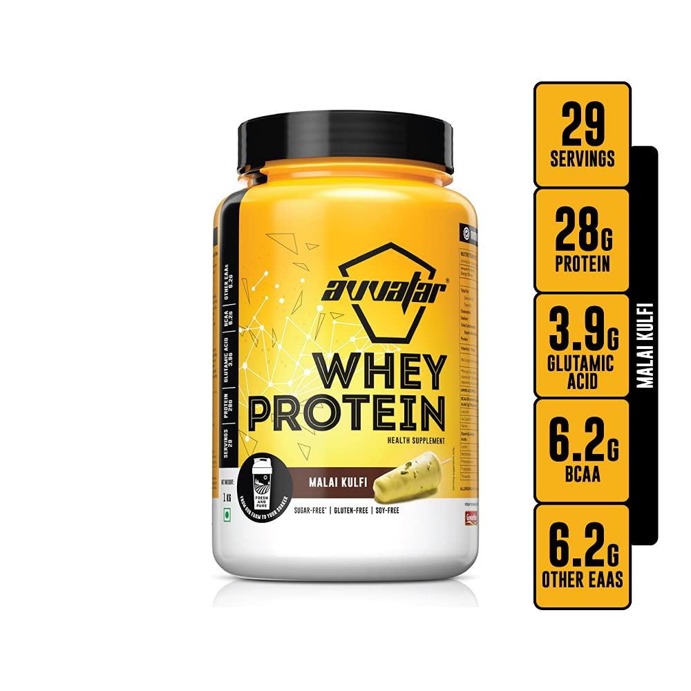 avvatar AVVATAR WHEY PROTEIN| 1KG | Malai Kulfi Flavour | 28 Gram Protein | 29 Servings | Isolate & Concentrate Blend