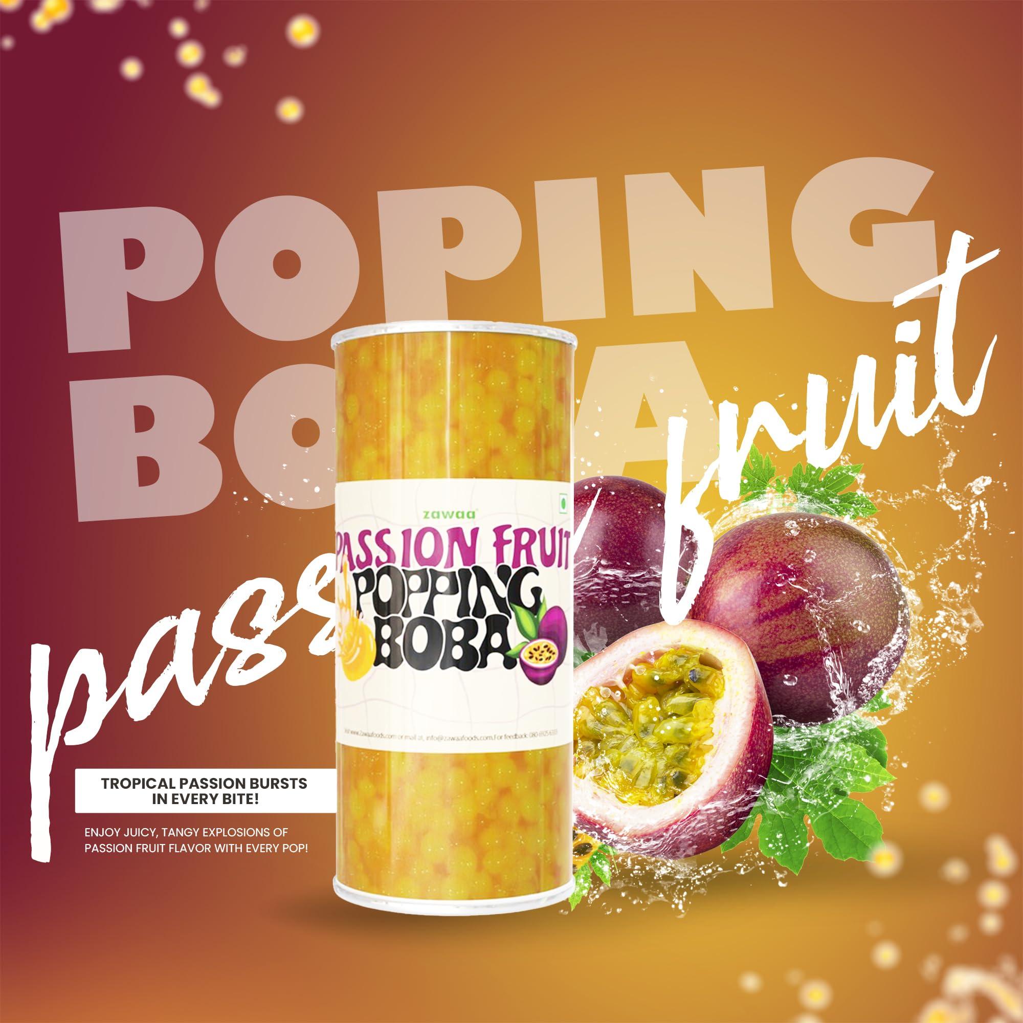 ZAWAA ZAWAA FOODS Popping Boba for Bubble Tea, Milkshakes, Ice Cream and Yogurt | Boba Tea Variety of Flavors - Vegan | Passion Fruit 1 kg with 10 Pieces Paper Straw