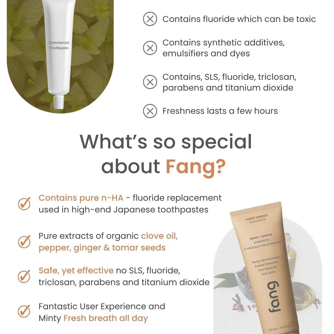 Fang Fang Forest Essence Natural Toothpaste|Fluoride Free Hydroxyapatite|Teeth Whitening|Heals Sensitive Teeth|Fights Cavities,Gum Diseases & Bad Breath|SLS & Chemical Free|Organic, Vegan (Forest Essence, 1)