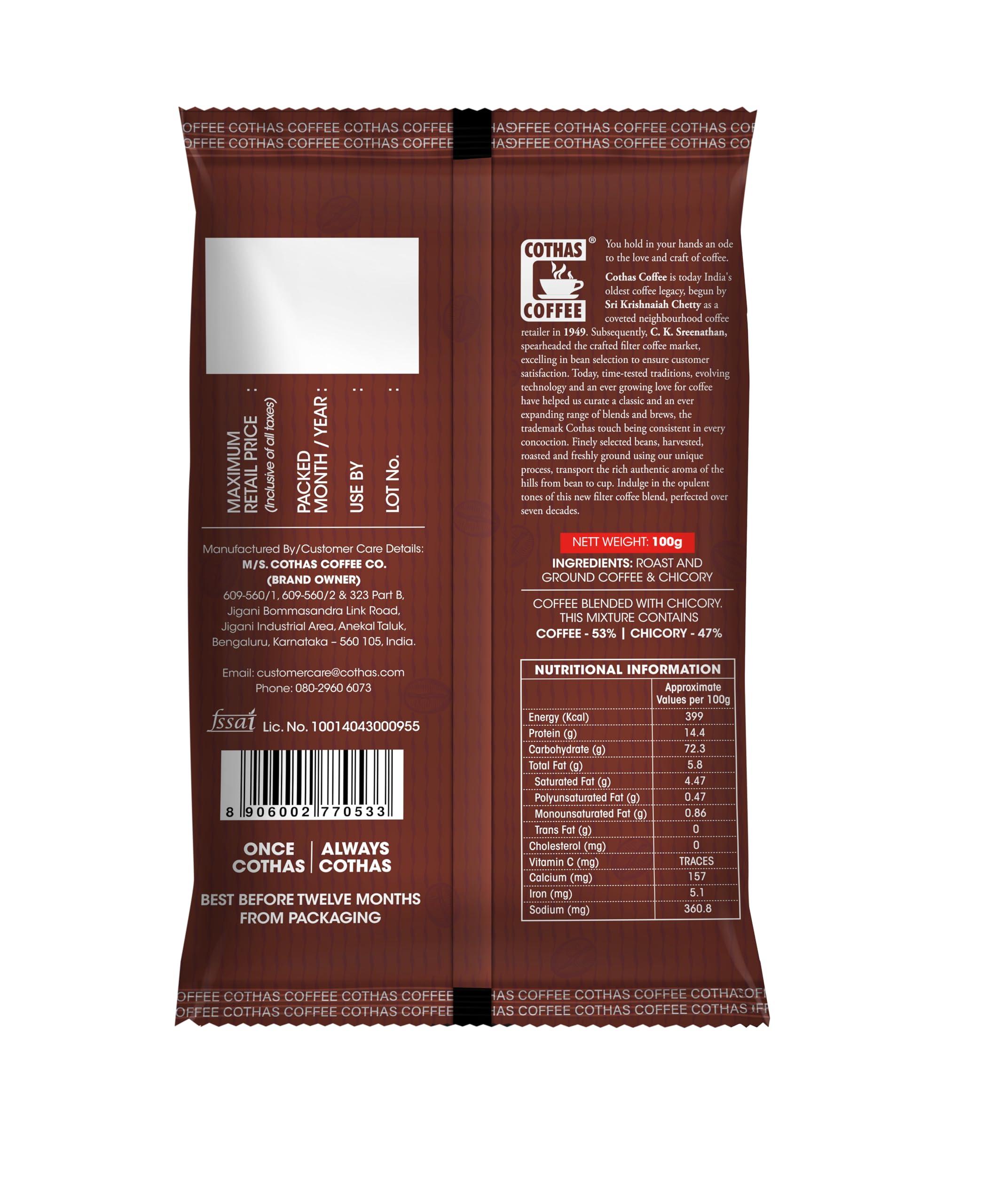 Cothas Cothas Deccan Brew Coffee, Blend of 53% Coffee 47% Chicory, Authentic South Indian Filter Coffee with Fresh Aroma & Strong Taste (100g)