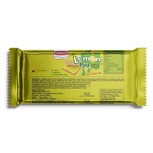 SOBISCO the taste of good health SOBISCO Lemon Puff Sandwich Cream Biscuits Tasty Healthy and Cholesterol Free (125g) (Pack of 20)