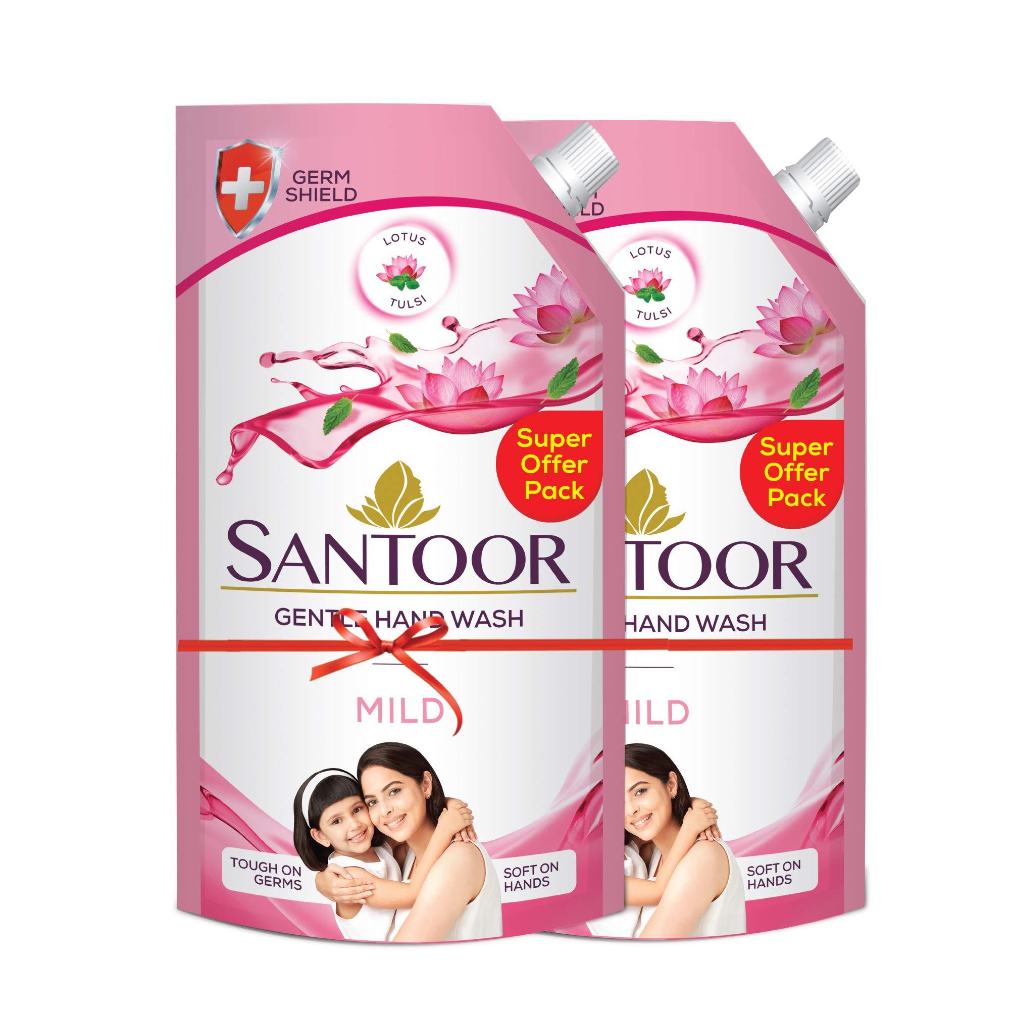 SANTOOR Santoor Hand Wash Mild 750ml & Classic Gentle Hand Wash, 1500ml with Natural goodness of Sandalwood & Tulsi & Classic Gentle Handwash with Sandalwood and Tulsi for Bacteria and Germ Protection