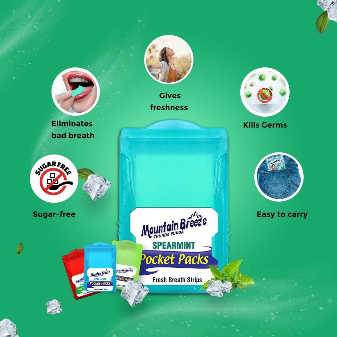 Mountain Breeze Mountain Breeze Mouth Freshner Sugar-Free Spearmint Fresh Breath Strips (7 Strips each) Pack of 20 with Extra Paan (24 Strips Each) Pack of 1