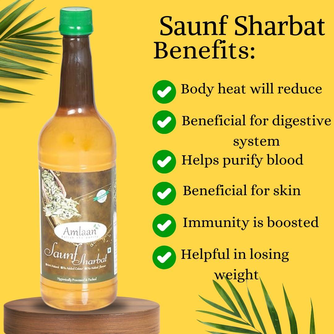Amlaan Amlaan 100% Natural Saunf Sharbat, No Added Color, No Added Flavour Fennel Seeds Syrup | Refreshing Drink for Summer | Instant Ready Drink With Milk Or Water (750 ml, Pack of 1)-SPN-B2S
