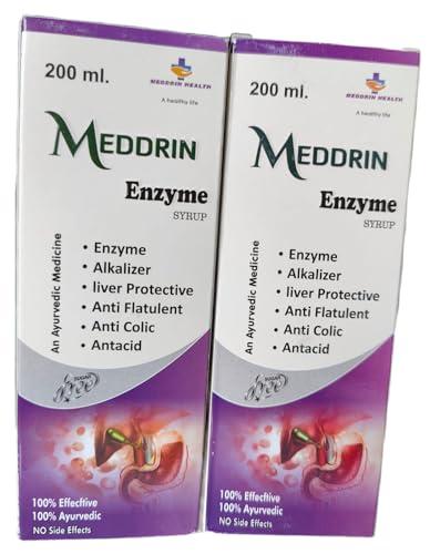 MEDDRIN HEALTH Meddrin Health enzyme syrup 100% NATURAL & AYURVEDIC Digestive Tonic Enriched With 40 Digestion Enzymes Supplement for Gas & Acidity, Constipation, Bloating, and Improve Immune System 200 ml