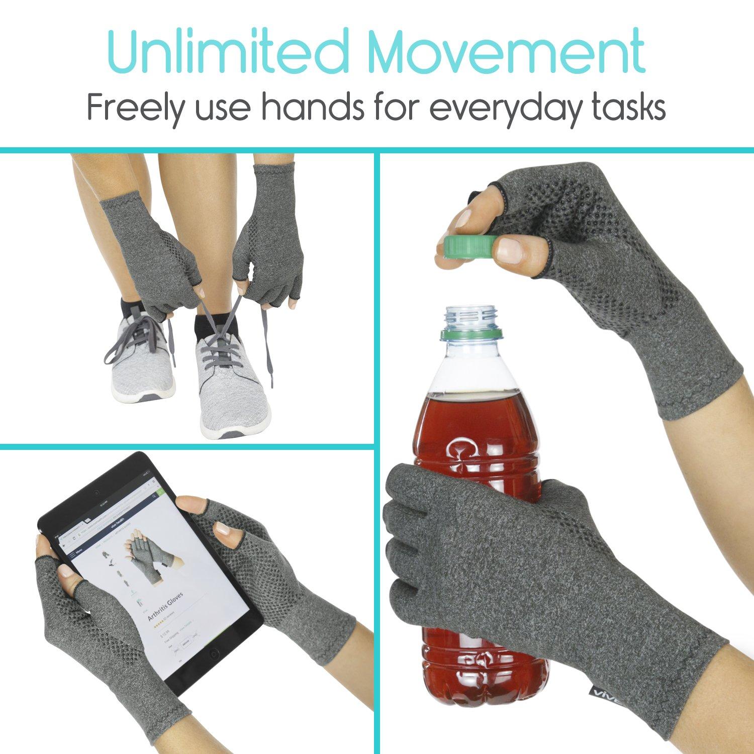 Vive Arthritis Gloves With Grips by Vive - Textured Open Finger Compression Hand Gloves for Rheumatoid and Osteoarthritis - Joint Pain Relief for Men & Women (Large)