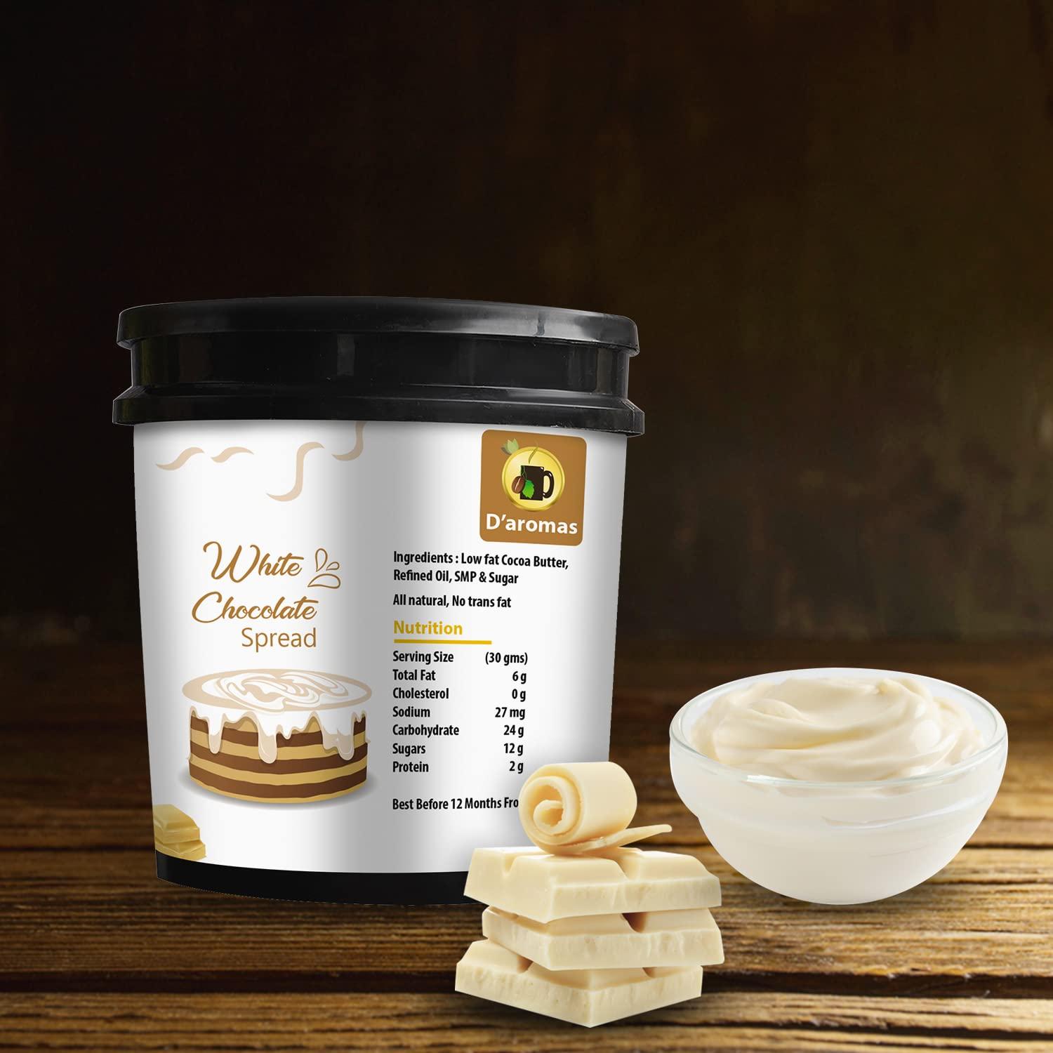 D\'aromas D\'aromas White Chocolate Spread 5kg, Made With Low Fat Cocoa Butter, 100% Vegetarian, Top It On Fresh Fruits, Dessert, Milkshake, Bread & Waffles With All Natural Ganache (Each 1kg) (Pack Of 5)