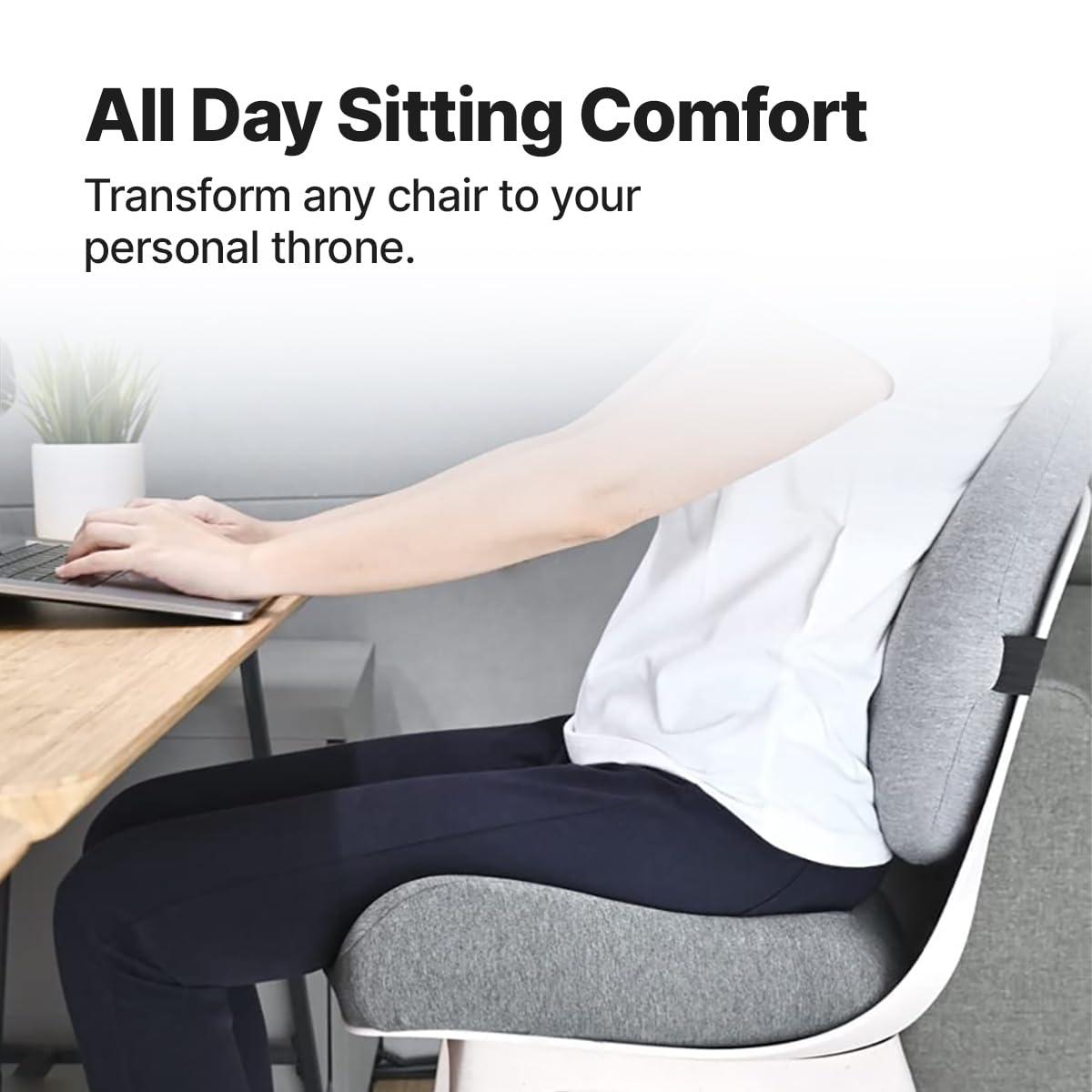 Frido Frido Ultimate Pro Seat Cushion & Posture Corrector Backrest Cushion Combo, Relieves Back, Coccyx Pain, Hi-Per Foam Tech for Orthopedic Support, for Long Sitting Hours on Office/Home Chair, Grey