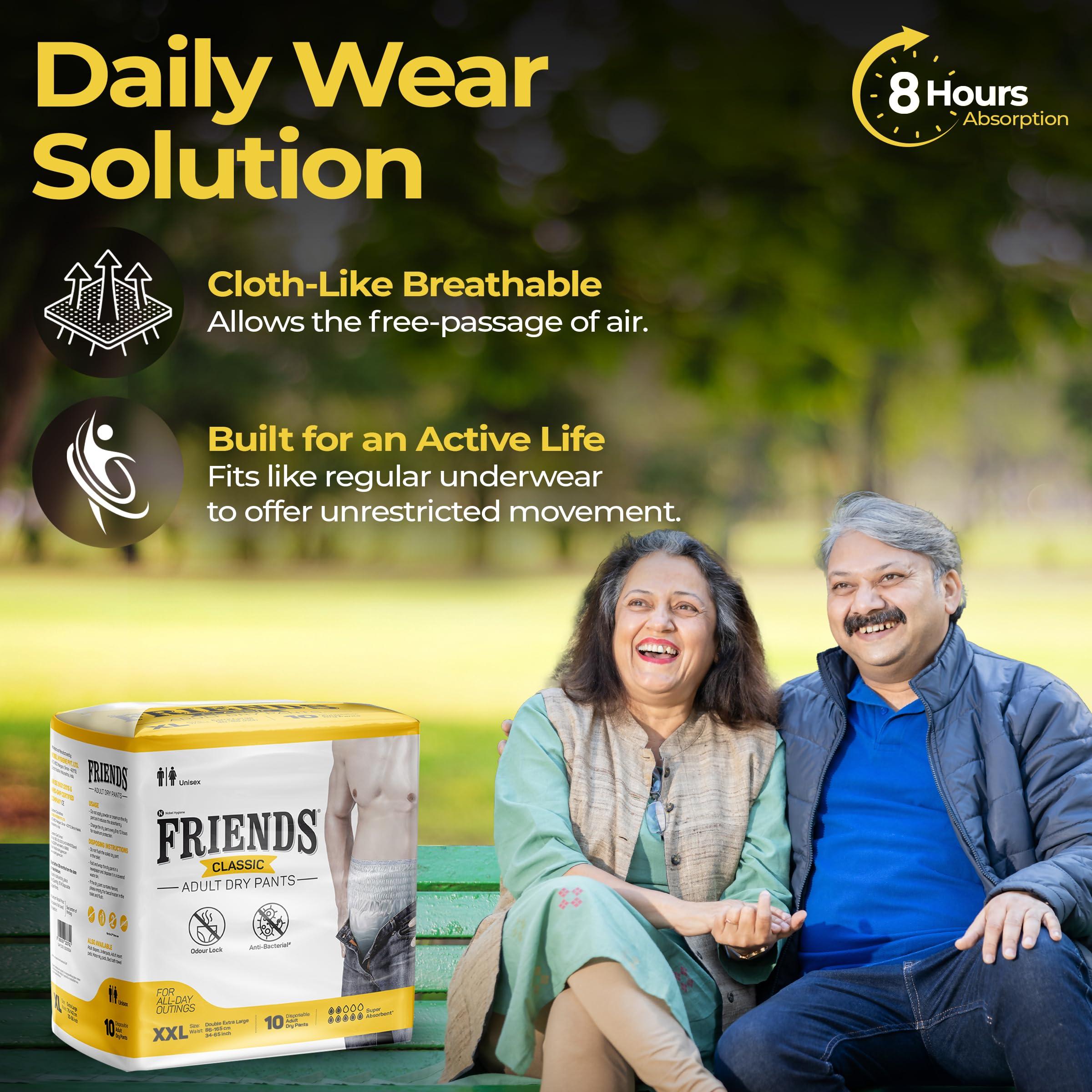 Friends Friends Classic Adult Diapers Pants Style -80 Count (Double Extra Large) with odour lock and Anti-Bacterial Absorbent Core