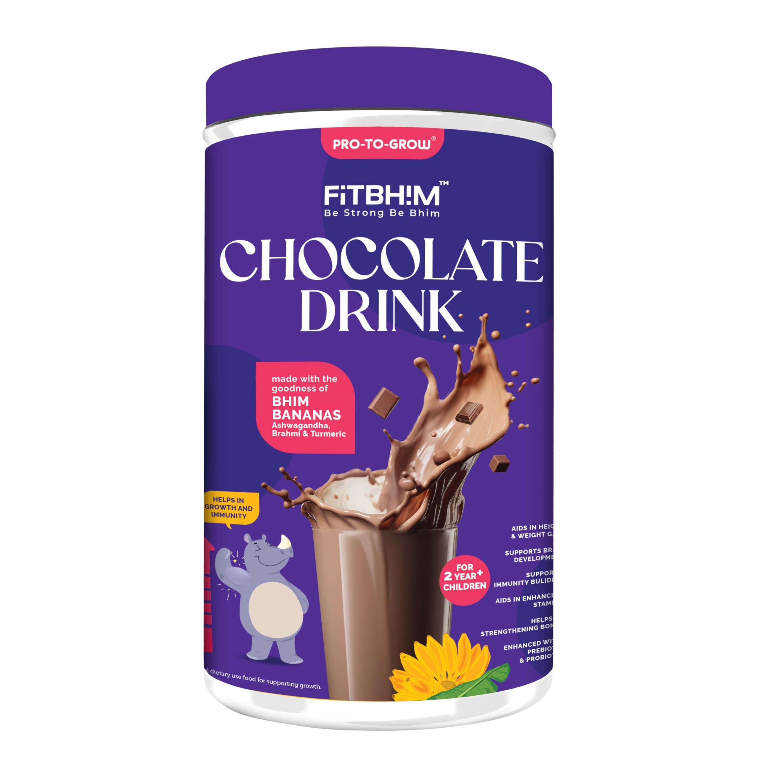 ProToGrow ProToGrow Fitbhim Chocolate Drink with Bhim Banana, Yummy Belgian Chocolate Flavour, 200grams, Pack of 1, Suitable for growing kids.