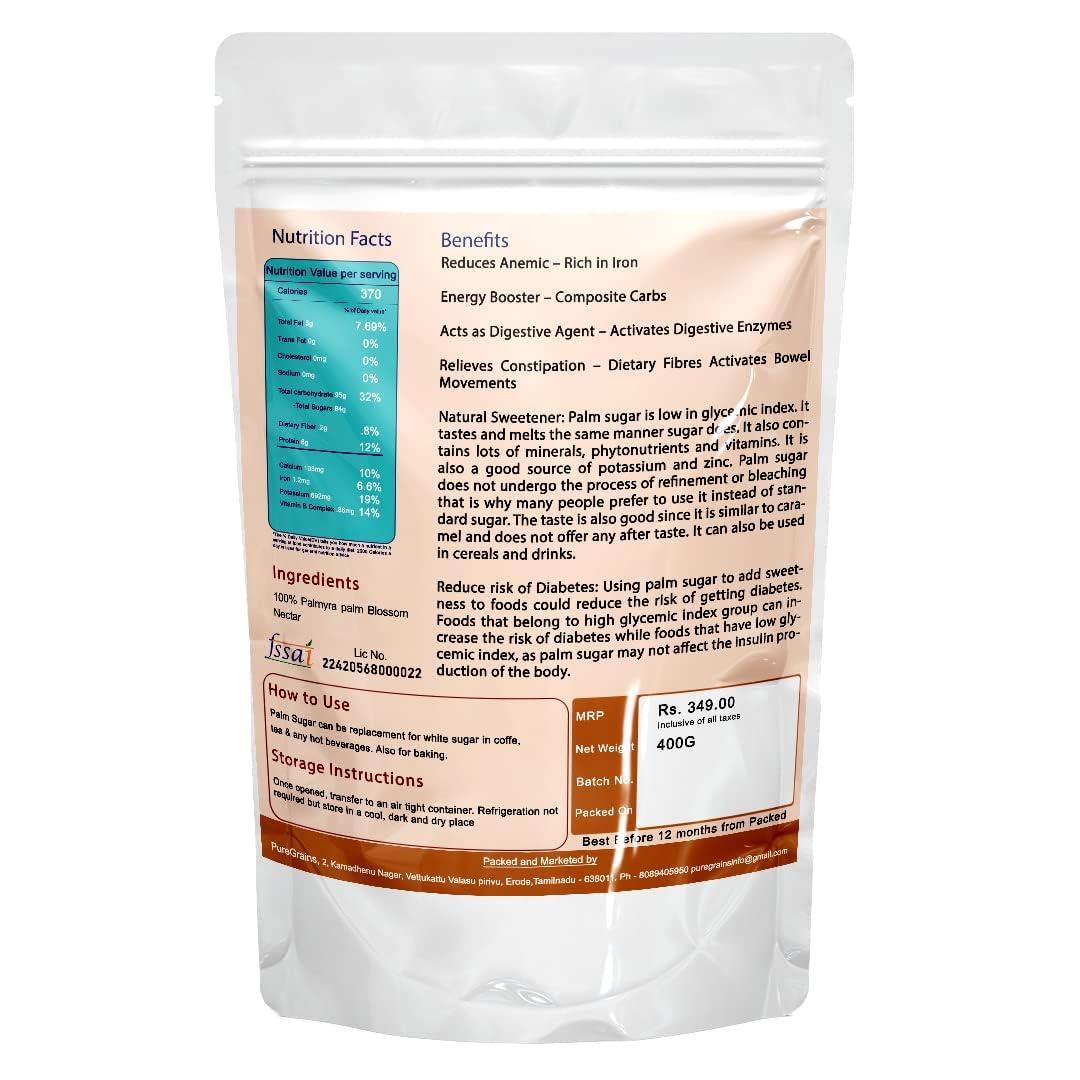Puregrains Puregrains Palm Sugar (400G) 100% Pure and Natural Sugar | Best replacement for white sugar | Can be used in Tea, coffee, sweets and baking