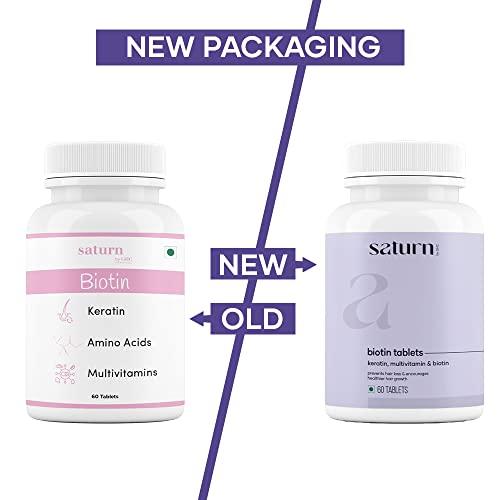 Saturn by GHC Saturn by GHC Skin Biotin - 100% Vegan, 60 Tablets (Pack of 1)| Promotes Skin Elasticity, Skin Brightening & Glowing Skin, Reduces Skin Dullness, Powered With Vitamin B7, Vitamin C and Vitamin E