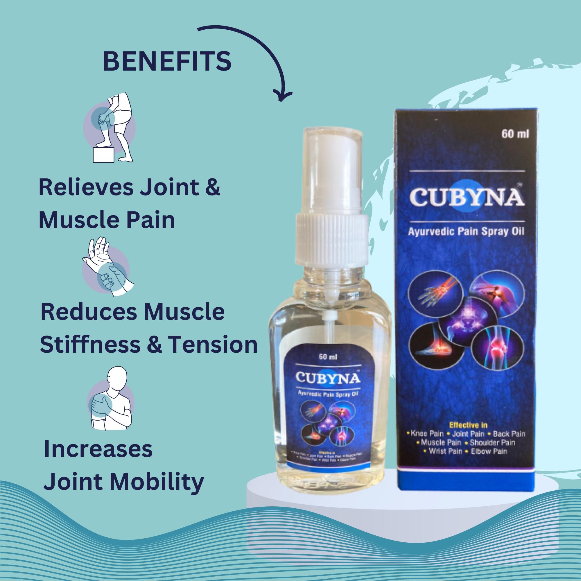 CUBYNA CUBYNA Natural Ayurvedic Pain Oil 60 ml Travel Pack (Spray Type) Blend of 14 Ayurvedic Herbs, Quick Absorption, 1 Pack = 1