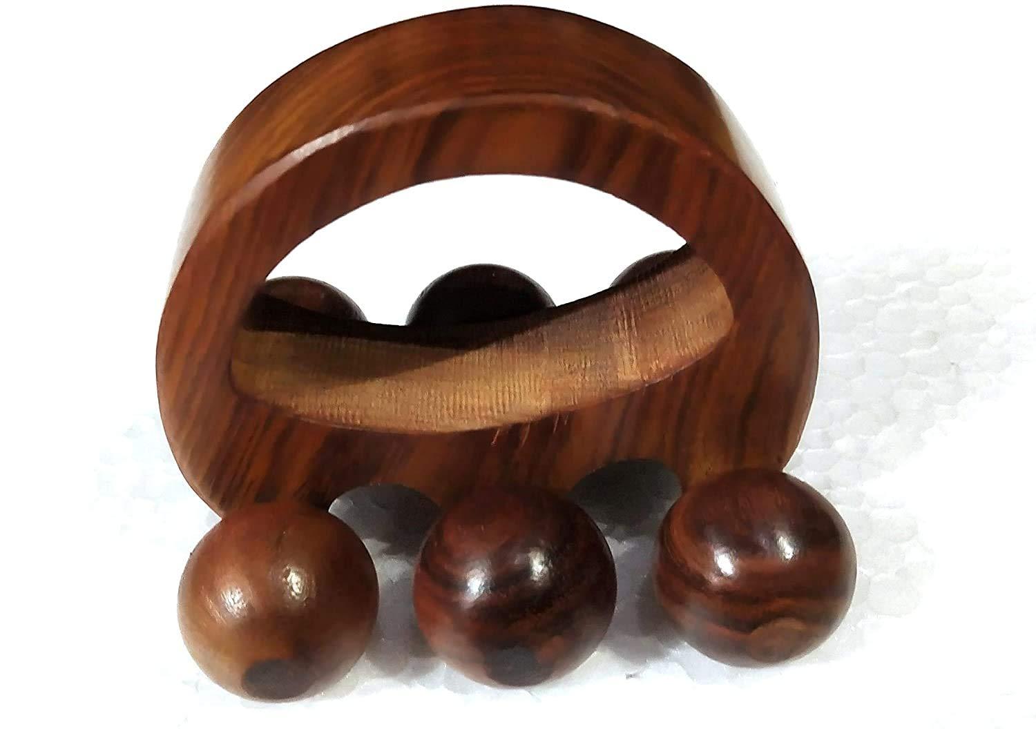 Happie Shopping Happie Shopping Wooden Back Massager Back Pain Relief Body Massager Of 6 Massage Roller (Size 5 Inch)